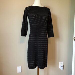 White House/Black Market Elegant Dress Black with Silver Sparkle Lines Size S